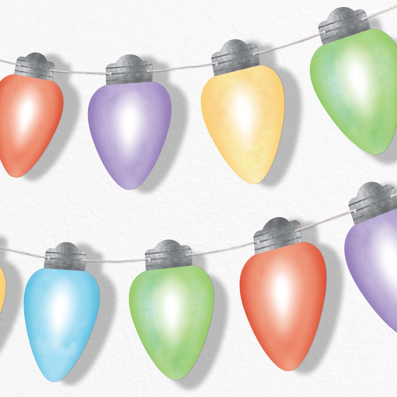 Big Dot of Happiness Christmas Light Bulbs Garland Banner, Holiday Decorations Backdrop, 30 Feet of Cord, 15 Paper Xmas Lightbulb Shapes Double-Sided